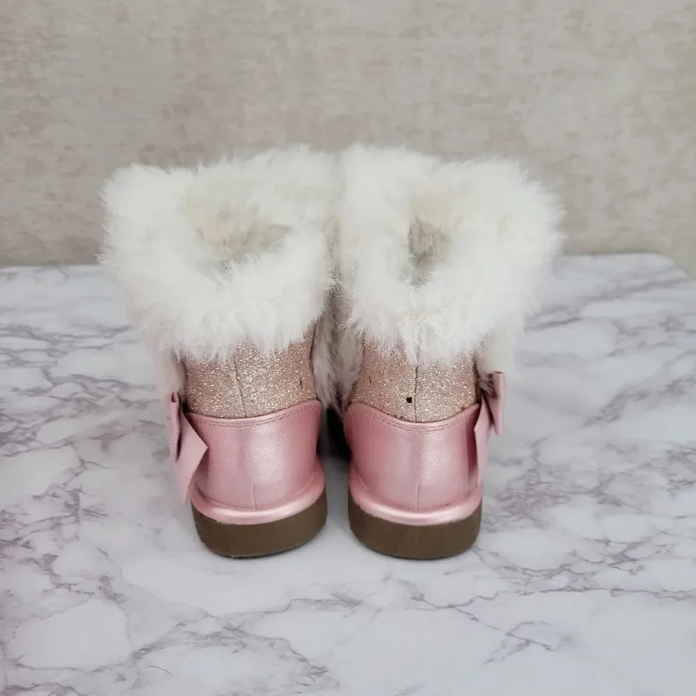 Juicy Couture Lil Windsor Blush Glitter Girls Pink Sparkly Faux Fur Boots Size 5